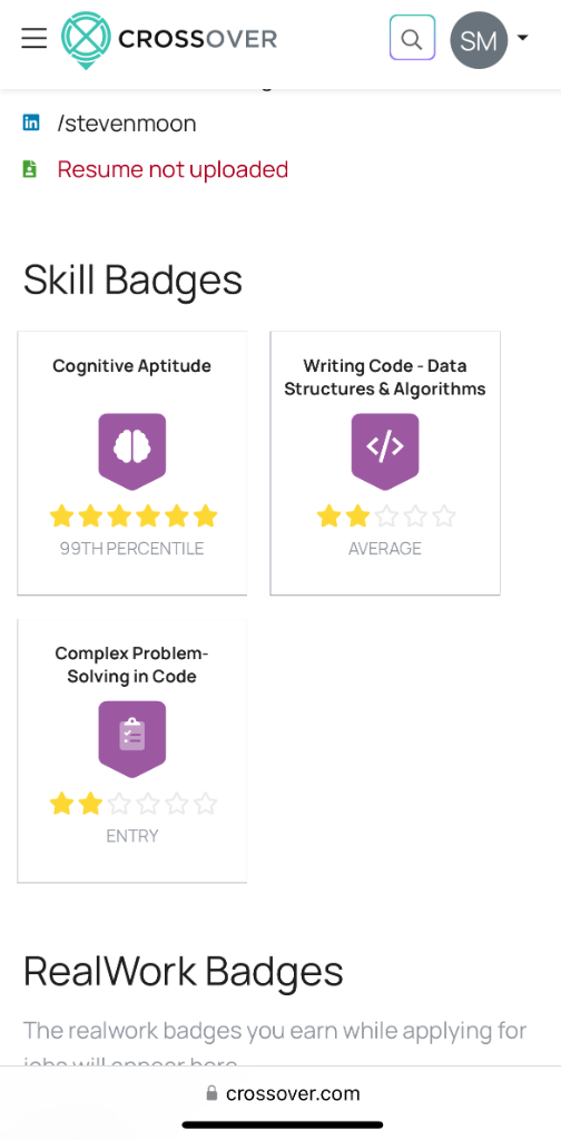 Crossover Test Results: 99th Percentile Cognitive Aptitude, Average/Entry Coding